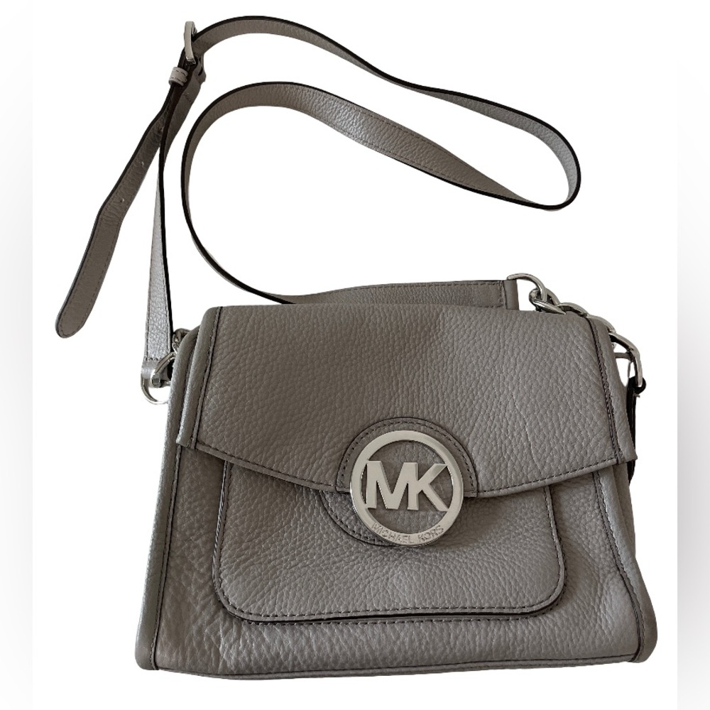 Michael Kors Gray Leather Crossbody Bag Adjustable Strap Magnetic Snap NWOT